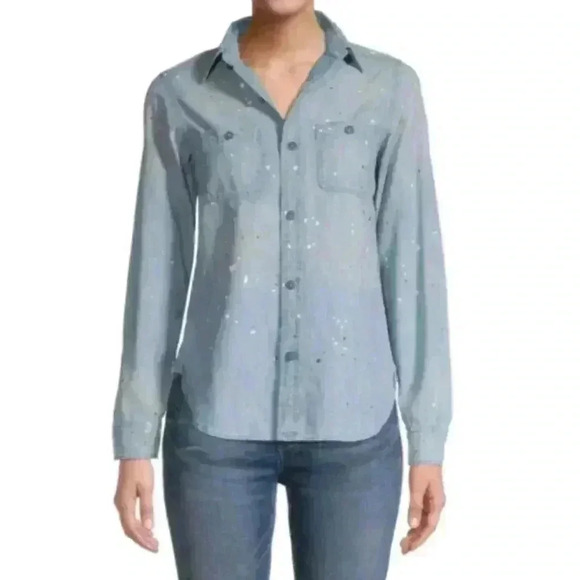 NEW Denimist Denim Chambray Workwear Shirt in Sommerset Indigo Paint Splatter - Picture 1 of 8